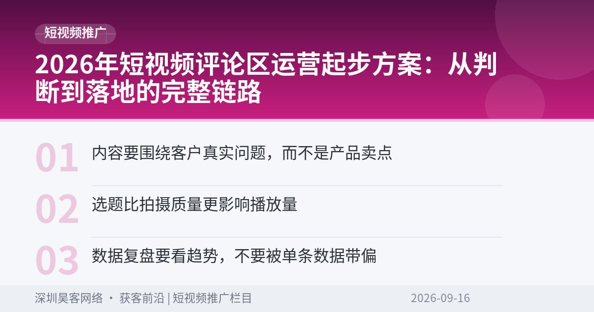 2026年短视频评论区运营起步方案：从判断到落地的完整链路
