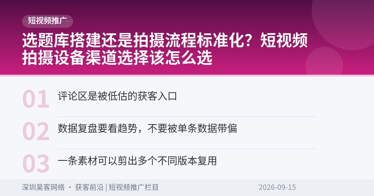 选题库搭建还是拍摄流程标准化？短视频拍摄设备渠道选择该怎么选