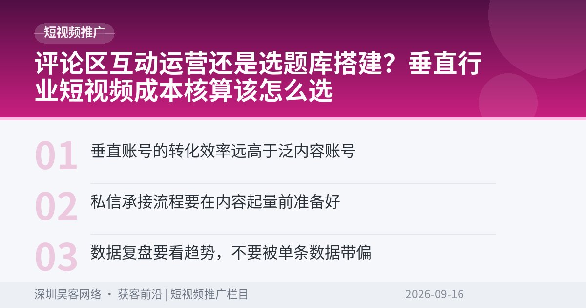 评论区互动运营还是选题库搭建？垂直行业短视频成本核算该怎么选