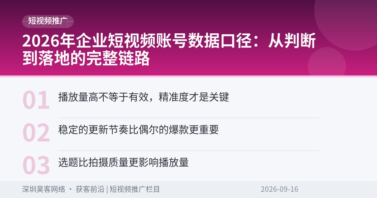 2026年企业短视频账号数据口径：从判断到落地的完整链路
