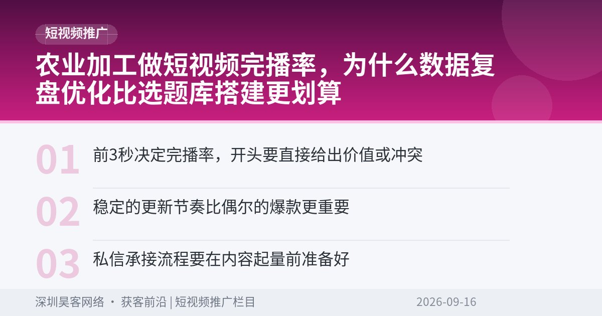农业加工做短视频完播率,为什么数据复盘优化比选题库搭建更划算